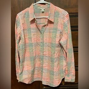 L.L. Bean Women's Vacationland Seersucker Shirt, Long-Sleeve Size Large